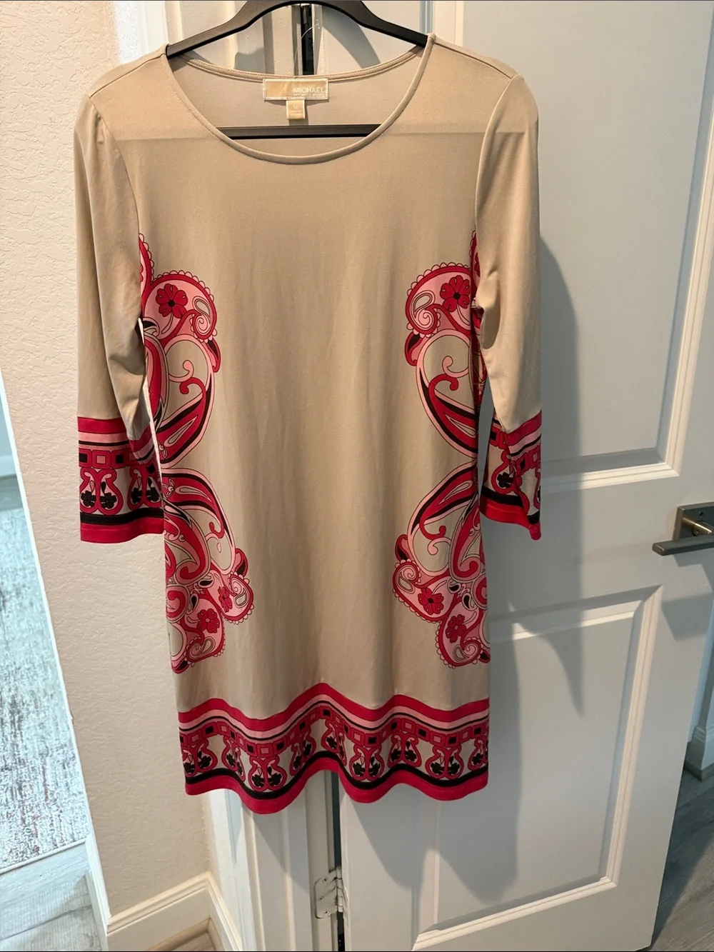 Michael Kors Cream Shift Dress with Black Trim